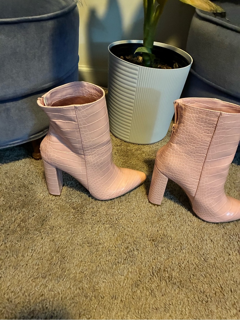 Fashion Nova Blush Pink Croc-Embossed Pointed Toe Ankle Boots - Picture 3 of 4